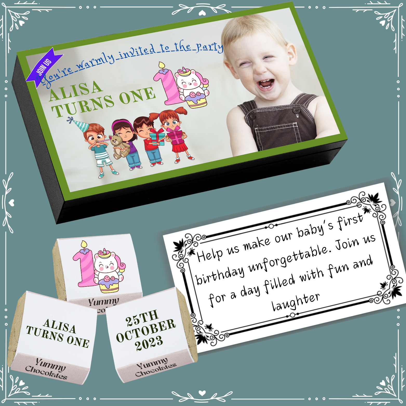 1st Birthday - Invitation Chocolates - Wrapper